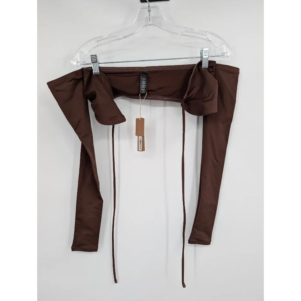 SKIMS Swim Long Sleeve‎ Bikini Top Brown NWT sz XS